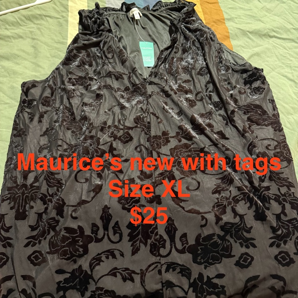 Maurices Black Floral Velvet Tank Top